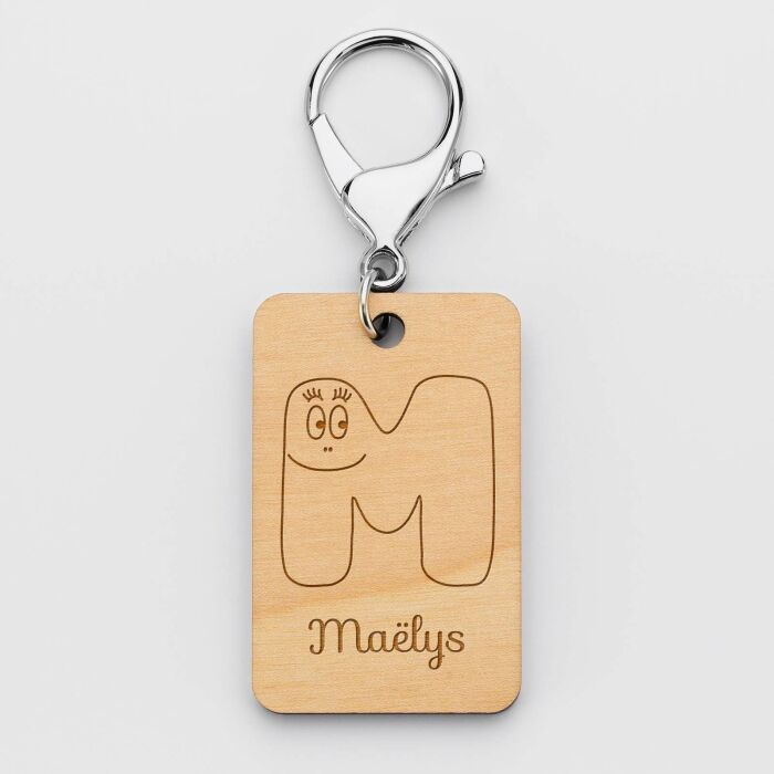 Porte clé personnalisé gravé bois médaille rectangle 55x35 mm - HappyBulle x Barbapapa - M