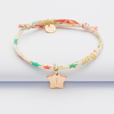 Bracelet enfant personnalisé Liberty médaille étoile gravée initiale plaqué or 12 mm - 1