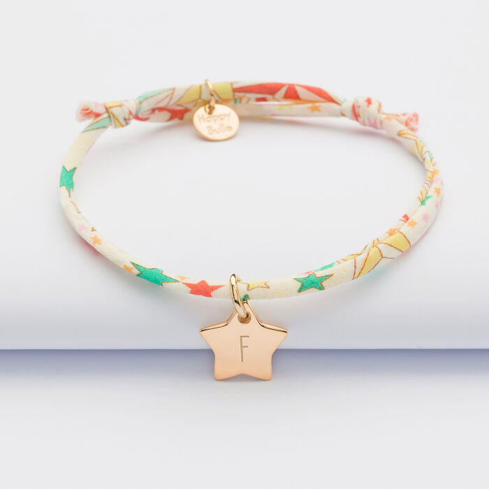 Bracelet enfant personnalisé Liberty médaille étoile gravée initiale plaqué or 12 mm - 1