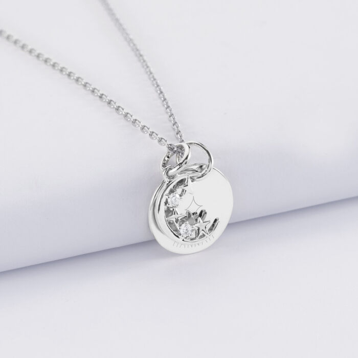 Pendentif personnalisé médaille gravée argent 15 mm et breloque lune scintillante - HappyBulle x Capucine - 1 étoile