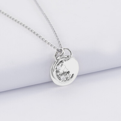Pendentif enfant personnalisé médaille gravée argent 15 mm et breloque lune scintillante - HappyBulle x Capucine - étoile
