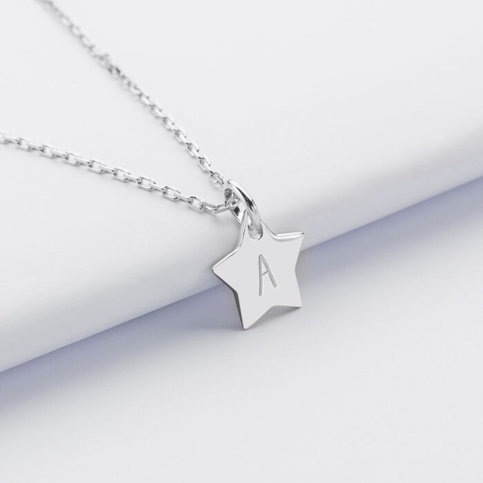 Personalised engraved initial silver star medallion children's pendant 12 mm - 3
