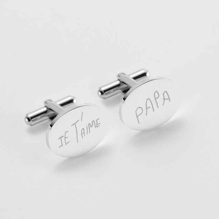 Personalised engraved silver oval cufflinks 15x19mm - writing