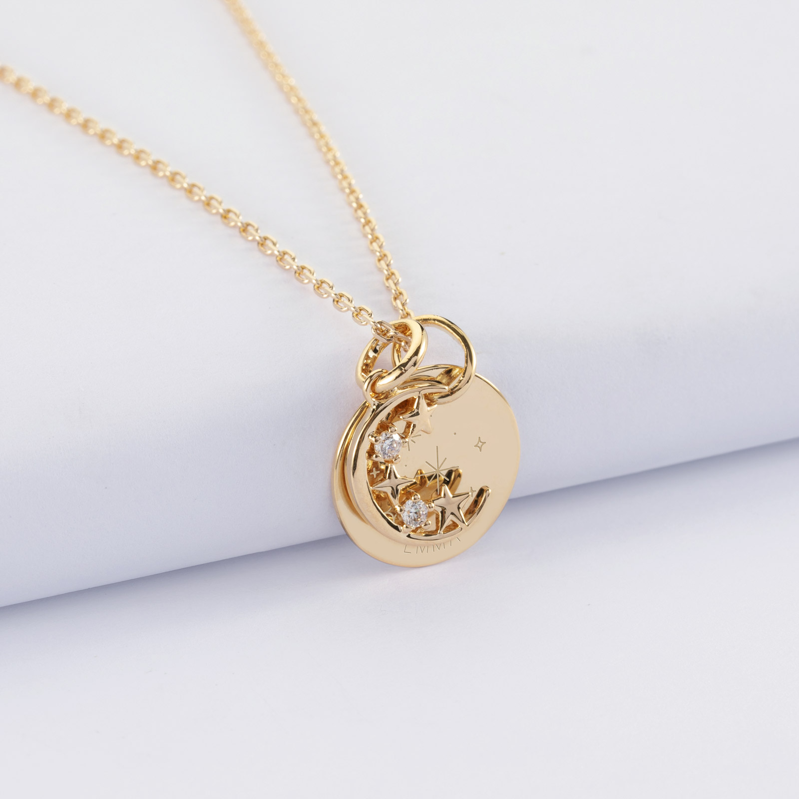 Collana Artigianale Con Ciondolo Luna E Stella In Vetro Scintillante AB - Arg. Placcato