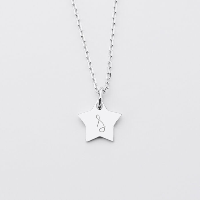 Personalised engraved initial silver star medallion children's pendant 12 mm - 2