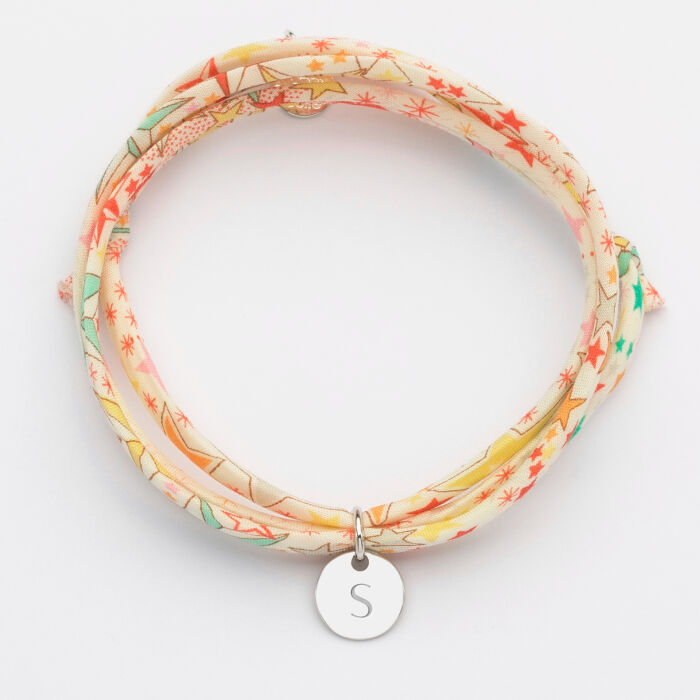 Personalised engraved silver initial round medallion 3 turn Liberty bracelet 10 mm - 2