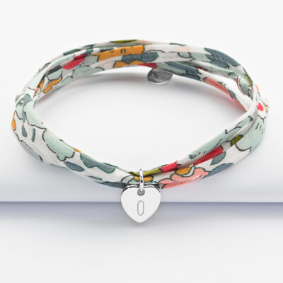 Bracelet 3 tours Liberty personnalisé médaille coeur gravée initiale argent 10 mm - 1