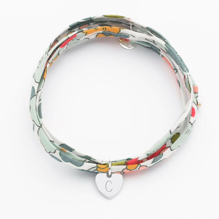Bracelet 3 tours Liberty personnalisé médaille coeur gravée initiale argent 10 mm - 4