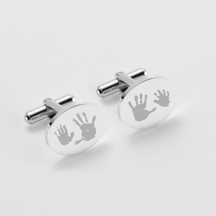 Boutons de manchettes personnalisés gravés argent ovale 15x19 mm - empreintes