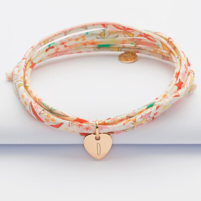 Bracelet 3 tours Liberty personnalisé médaille coeur gravée initiale plaqué or 10 mm - 1