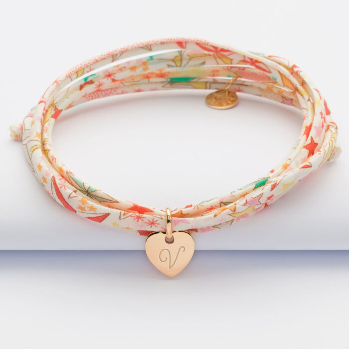 Bracelet 3 tours Liberty personnalisé médaille coeur gravée initiale plaqué or 10 mm - 3