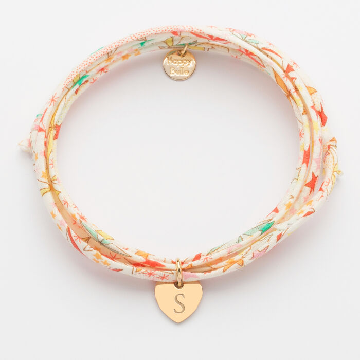 Bracelet 3 tours Liberty personnalisé médaille coeur gravée initiale plaqué or 10 mm - 4
