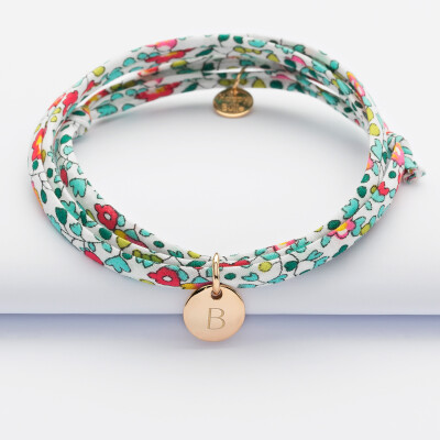Personalised engraved gold plated initial round medallion 3 turn Liberty bracelet 10 mm - 3