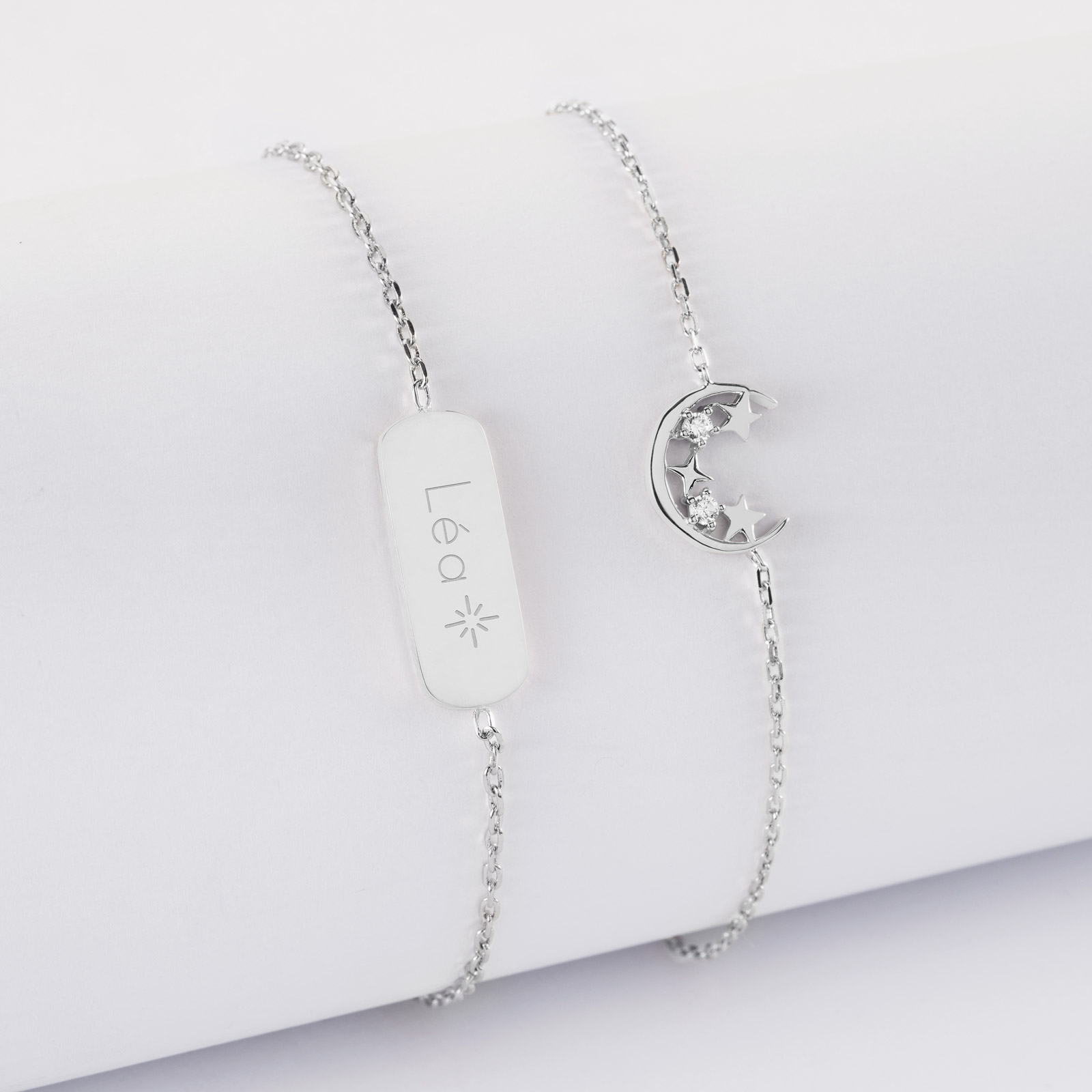 Collana Artigianale Con Ciondolo Luna E Stella In Vetro Scintillante AB - Arg. Placcato