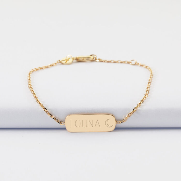 Bracelet chaine enfant personnalisé médaille gravée plaqué or plaque 20x8 mm - HappyBulle x Capucine - lune