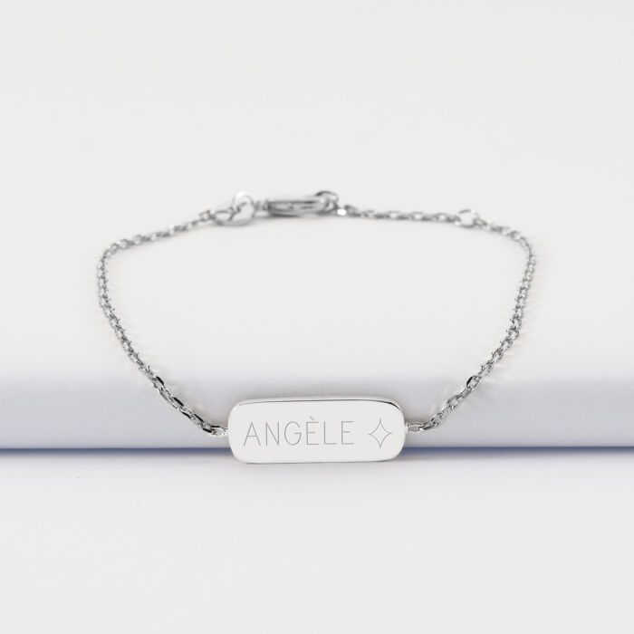 Bracelet chaine enfant personnalisé médaille gravée argent plaque 20x8 mm - HappyBulle x Capucine - étoile 1