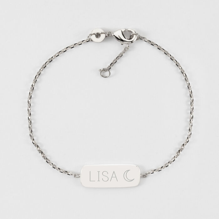 Bracelet chaine enfant personnalisé médaille gravée argent plaque 20x8 mm - HappyBulle x Capucine - lune