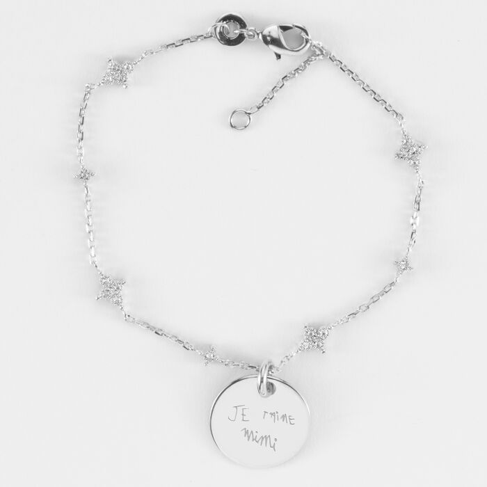 Bracelet chaîne scintillant personnalisé médaille gravée argent 15 mm - écrit