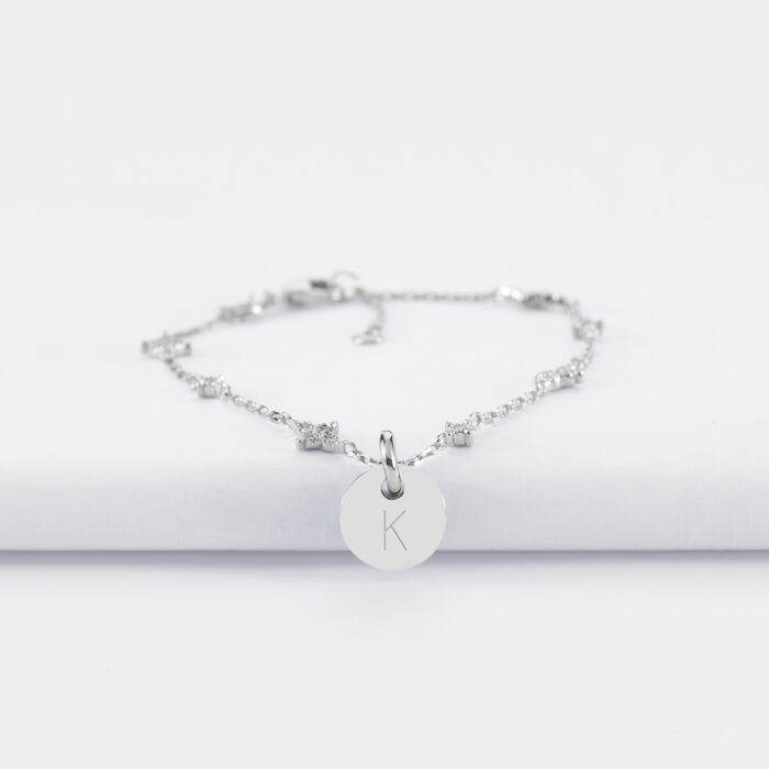 Bracelet chaîne scintillant personnalisé médaille gravée argent 10 mm - K
