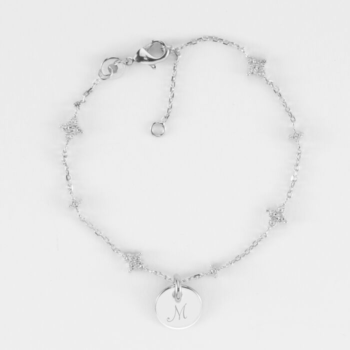 Bracelet chaîne scintillant personnalisé médaille gravée argent 10 mm - M