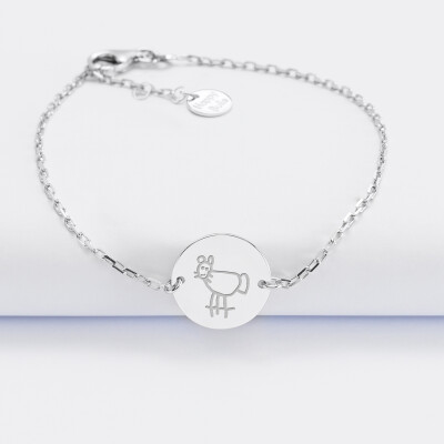 Bracelet enfant chaine personnalisé médaille gravée argent 2 trous 15 mm - dessin bis