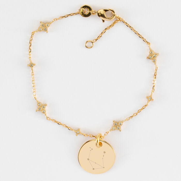 Bracelet chaîne scintillant personnalisé médaille gravée plaqué or 15 mm - constellation