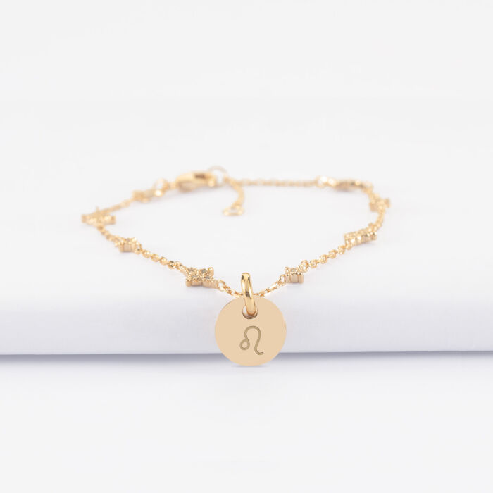 Bracelet chaîne scintillant personnalisé médaille gravée plaqué or 10 mm - astro