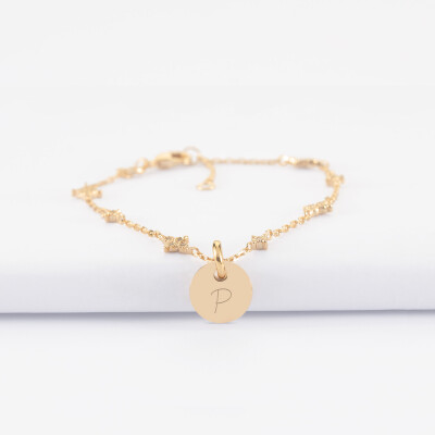 Bracelet chaîne scintillant personnalisé médaille gravée plaqué or 10 mm - P