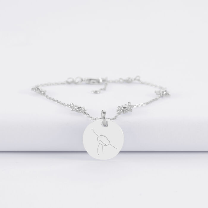 Bracelet chaîne étoile brillante personnalisé médaille gravée argent 15 mm - dessin