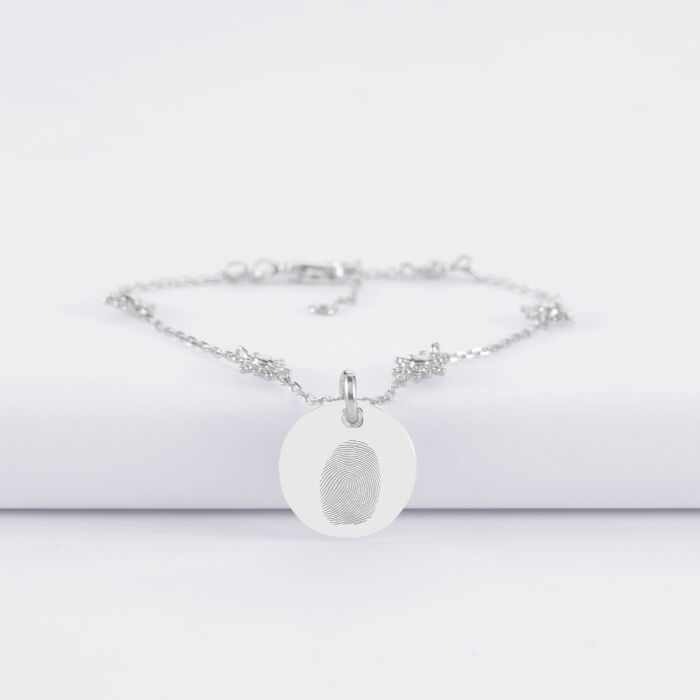 Bracelet chaîne étoile brillante personnalisé médaille gravée argent 15 mm - empreinte digitale