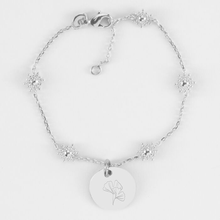 Bracelet chaîne étoile brillante personnalisé médaille gravée argent 15 mm - illustration
