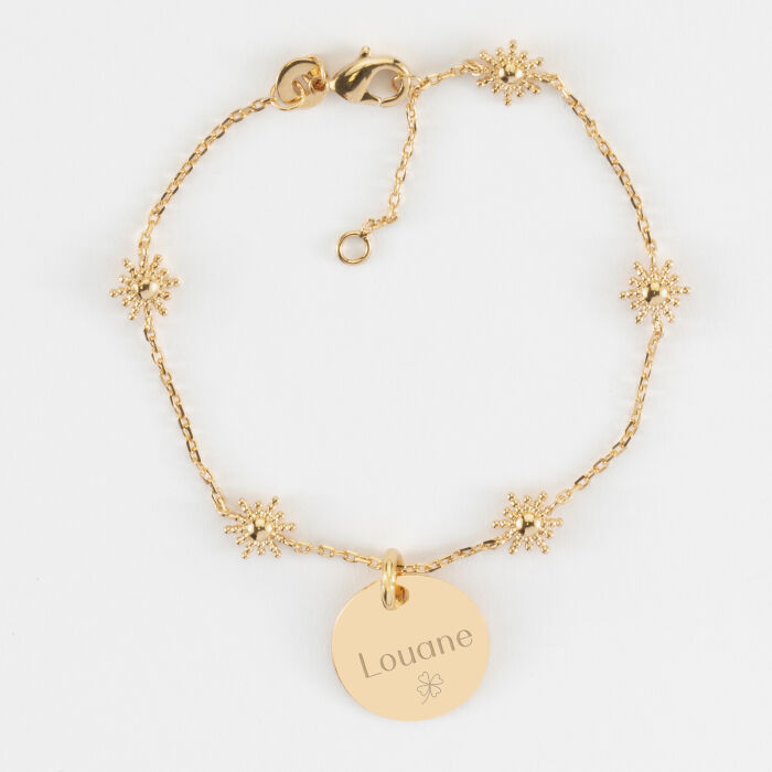 Bracelet chaîne étoile brillante personnalisé médaille gravée plaqué or 15 mm - Louane