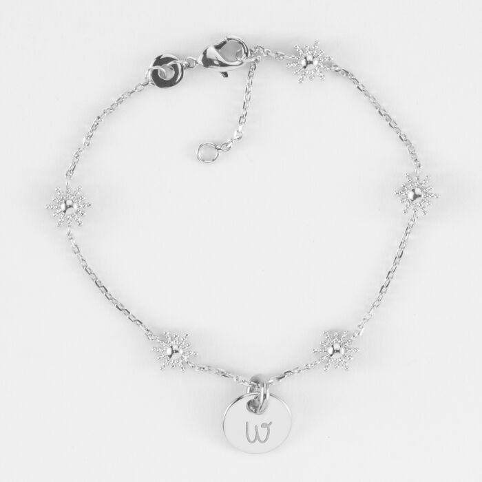 Bracelet chaîne étoile brillante personnalisé médaille gravée argent 10 mm - W