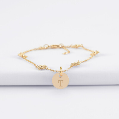 Bracelet chaîne étoile brillante personnalisé médaille gravée plaqué or 10 mm - T