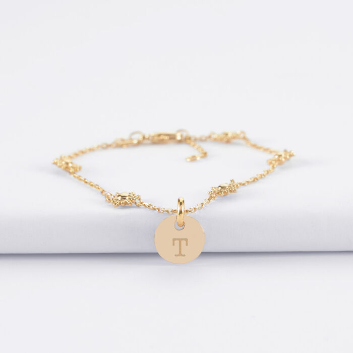 Bracelet chaîne étoile brillante personnalisé médaille gravée plaqué or 10 mm - T