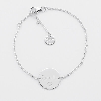 Bracelet enfant chaine personnalisé médaille gravée argent 2 trous 15 mm - prénom bis