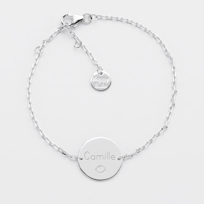Bracelet enfant chaine personnalisé médaille gravée argent 2 trous 15 mm - prénom bis
