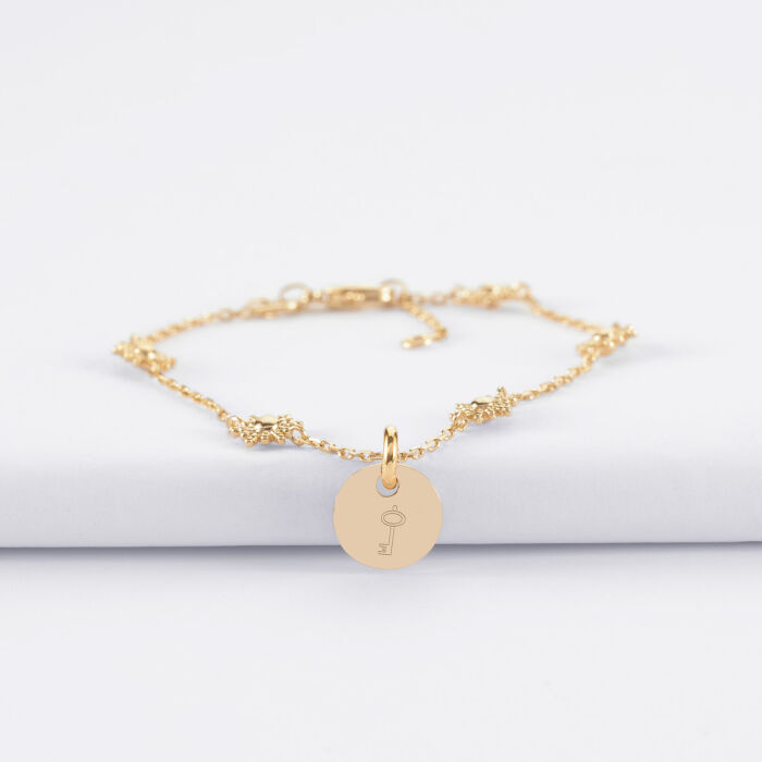 Bracelet chaîne étoile brillante personnalisé médaille gravée plaqué or 10 mm - clés