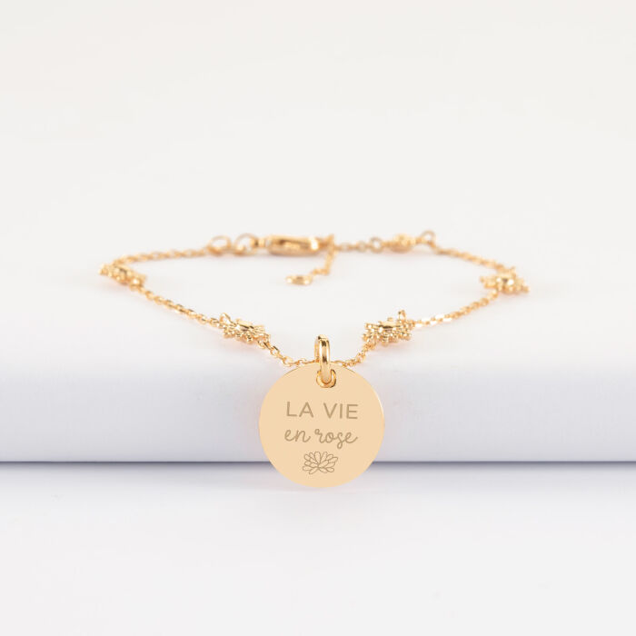 Bracelet chaîne étoile brillante personnalisé médaille gravée plaqué or 15 mm - illustration