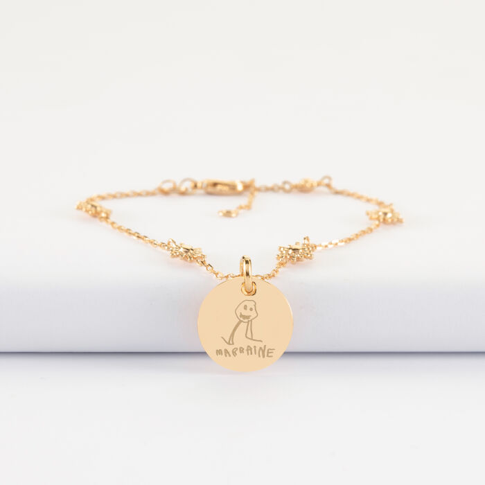 Bracelet chaîne étoile brillante personnalisé médaille gravée plaqué or 15 mm - dessin