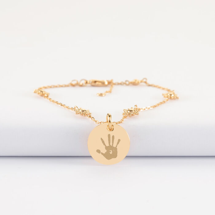 Bracelet chaîne étoile brillante personnalisé médaille gravée plaqué or 15 mm - empreinte