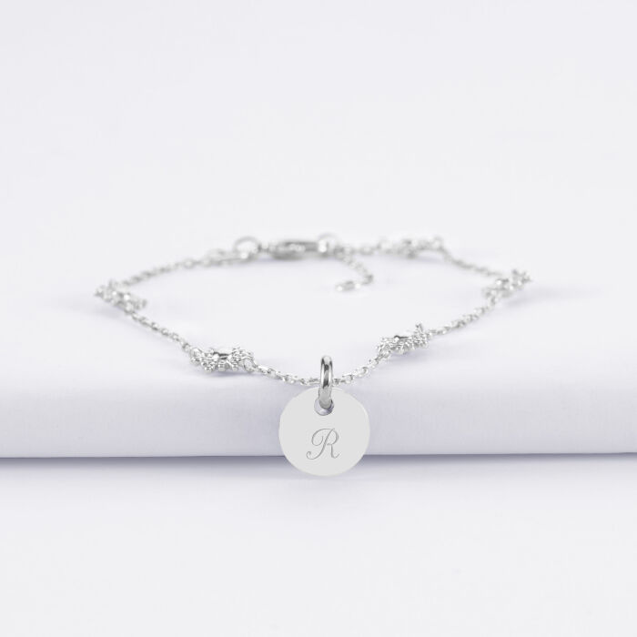Bracelet chaîne étoile brillante personnalisé médaille gravée argent 10 mm - R