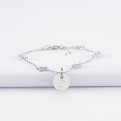 Bracelet chaîne étoile brillante personnalisé médaille gravée argent 10 mm - fraise