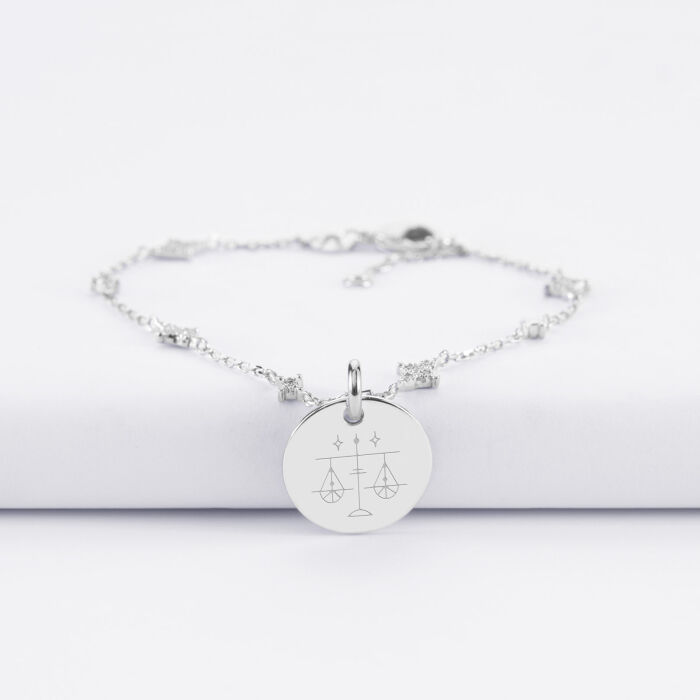 Bracelet chaîne scintillant personnalisé médaille gravée argent 15 mm - balance