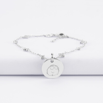 Bracelet chaîne scintillant personnalisé médaille gravée argent 15 mm - dessin