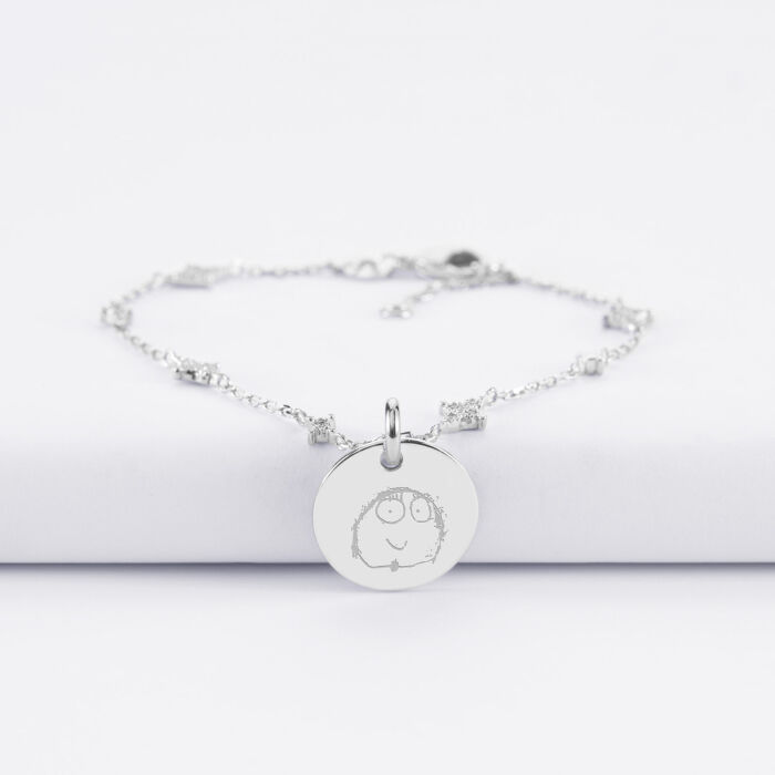 Bracelet chaîne scintillant personnalisé médaille gravée argent 15 mm - dessin
