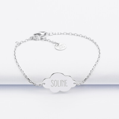 Bracelet chaîne enfant personnalisé médaille gravée argent nuage 2 trous 20x14 mm - prénom 1