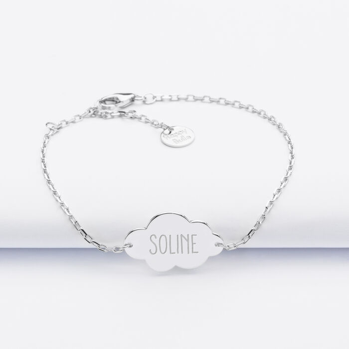 Personalised engraved silver cloud 2-hole medallion  children's chain bracelet 20x14mm - name 1