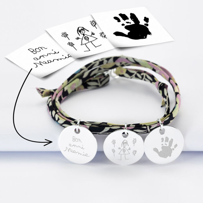 Bracelet 3 tours Liberty personnalisé 3 médailles gravées argent 19 mm - tutoriel