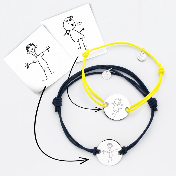 Duo de bracelets personnalisés médailles gravées argent 2 trous 20 mm - tutoriel